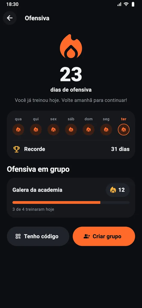Tela da ofensiva com dias seguidos e grupo de amigos